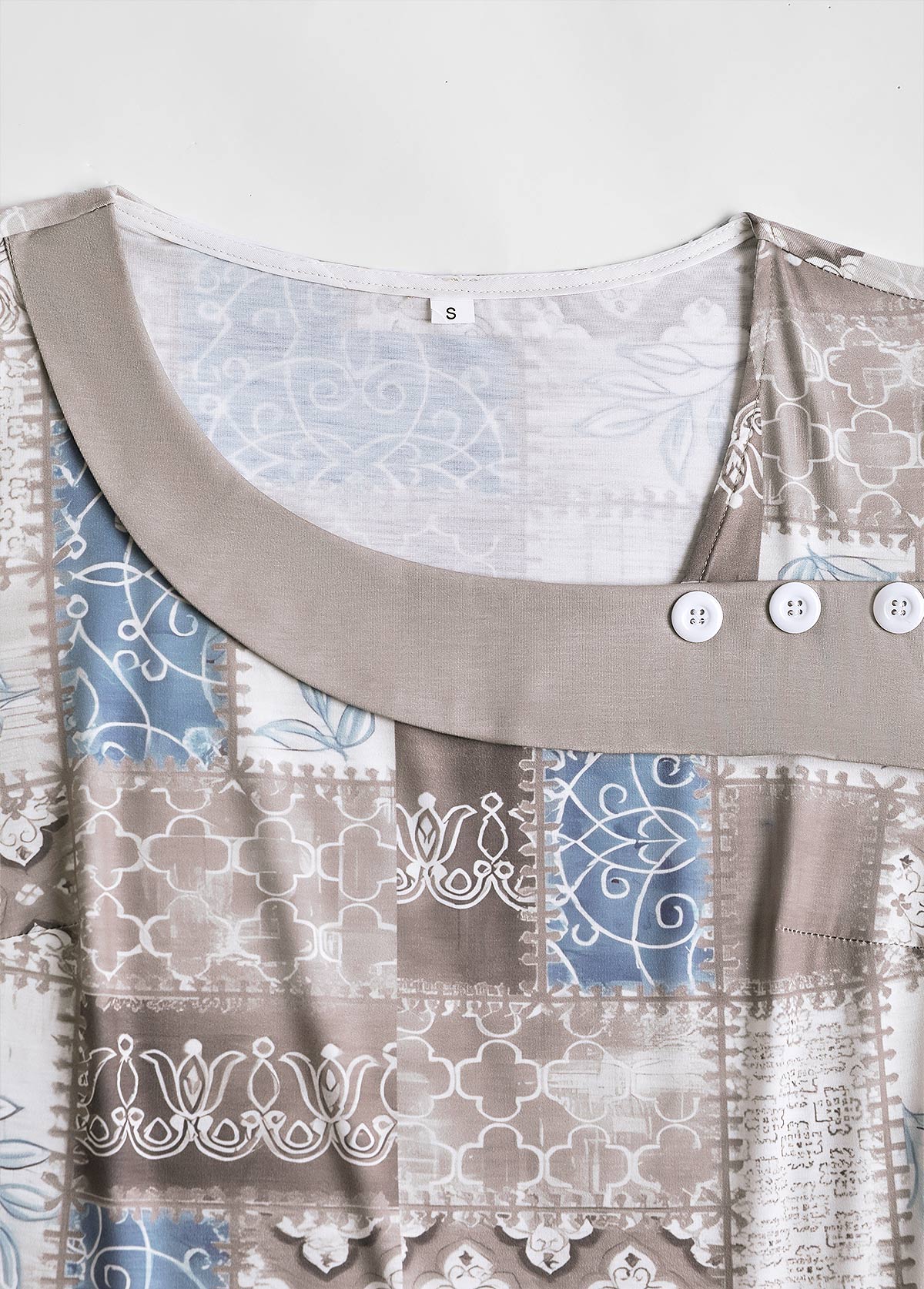 Dusty Blue plus size,Geometric plus size,Tribal plus size,ROTITA Plus Size Patchwork Light Coffee Geometric Print T Shirt