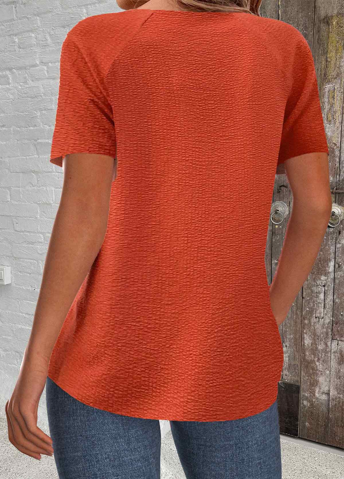 rotita patchwork orange col rond t-shirt à manches courtes
