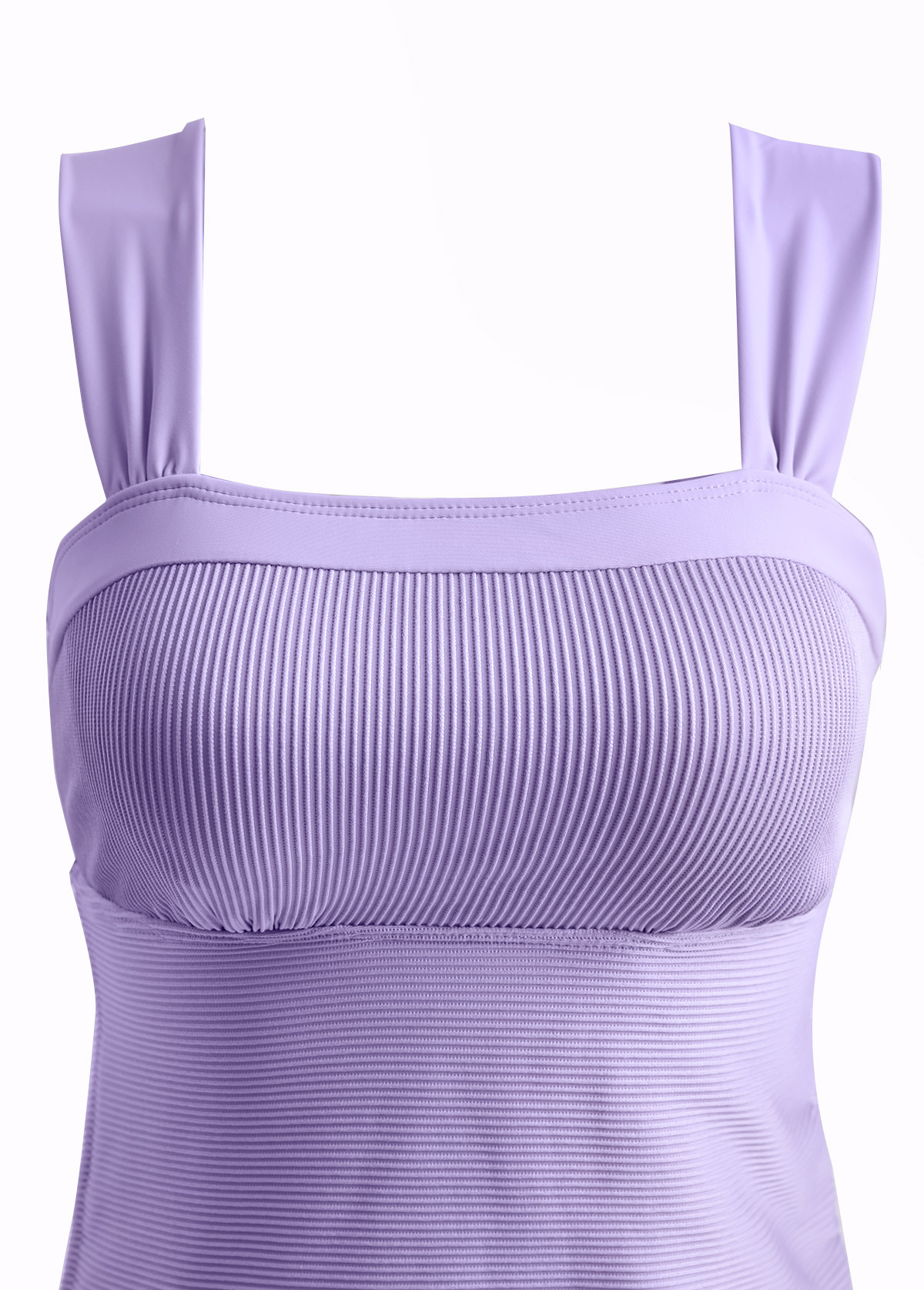 Light Purple swimwear,Geometric swimwear,Striped swimwear,ROTITA Drawstring Light Purple Geometric Print Tankini Set