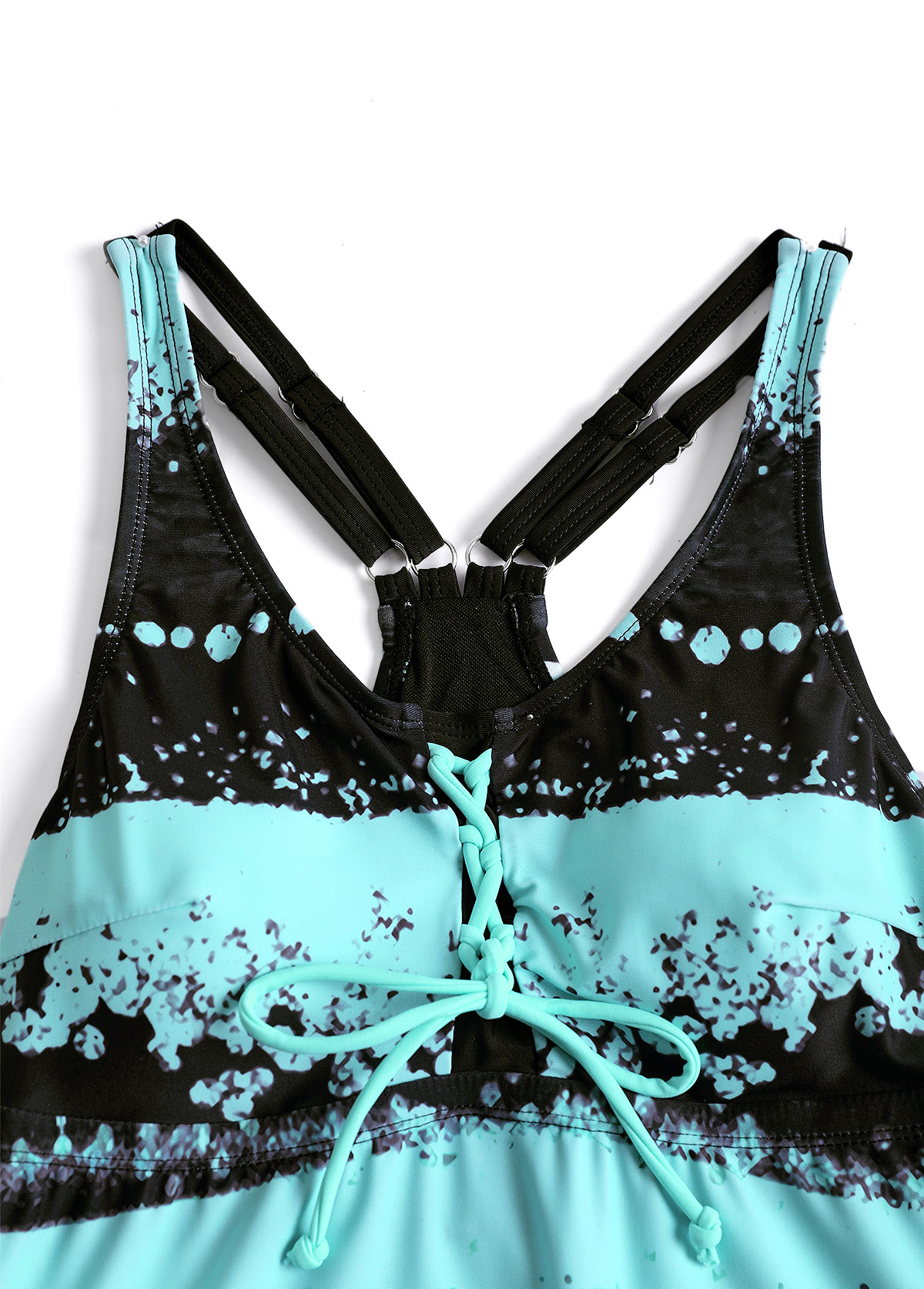 Mint Green swimwear,Black swimwear,Striped swimwear,Geometric swimwear,ROTITA Lace Up Mint Green Striped Tankini Set