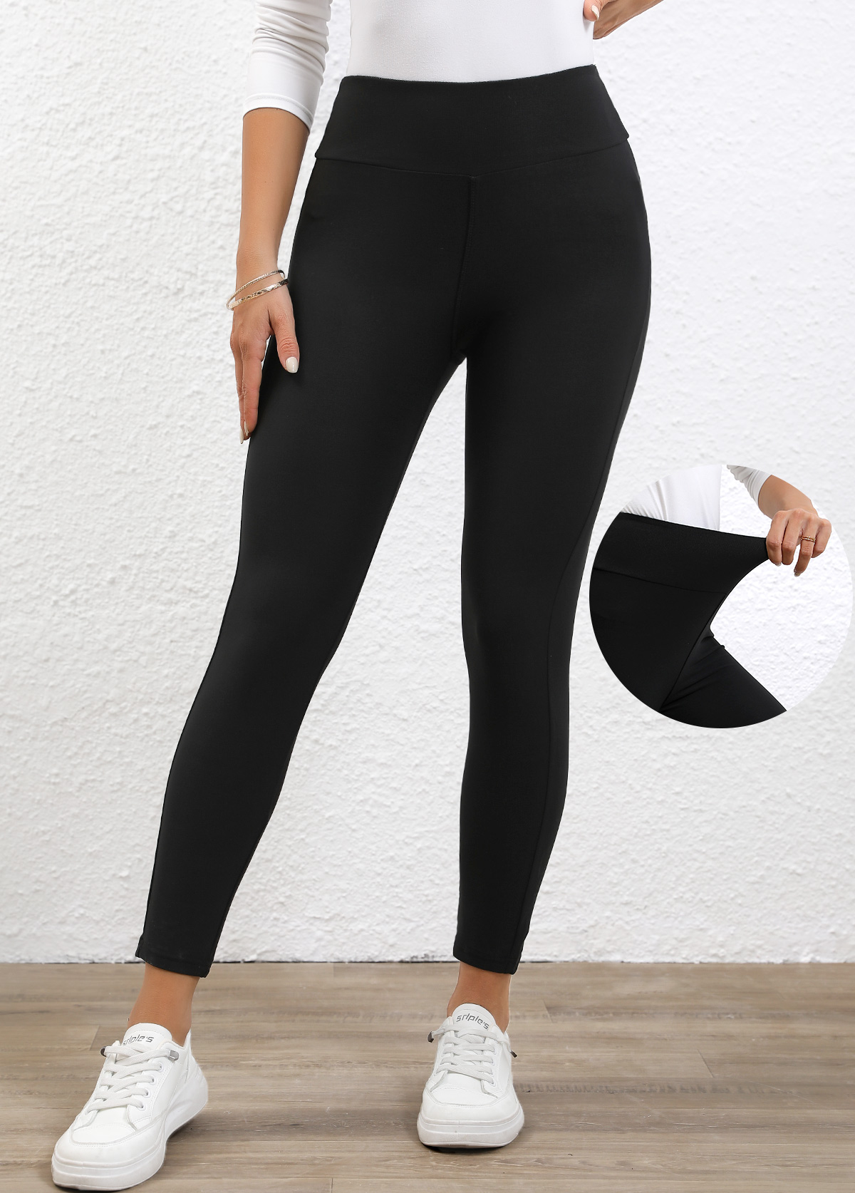 Black bottoms,Plain Color bottoms,Black High Waisted Elastic Waist Ankle Length Leggings