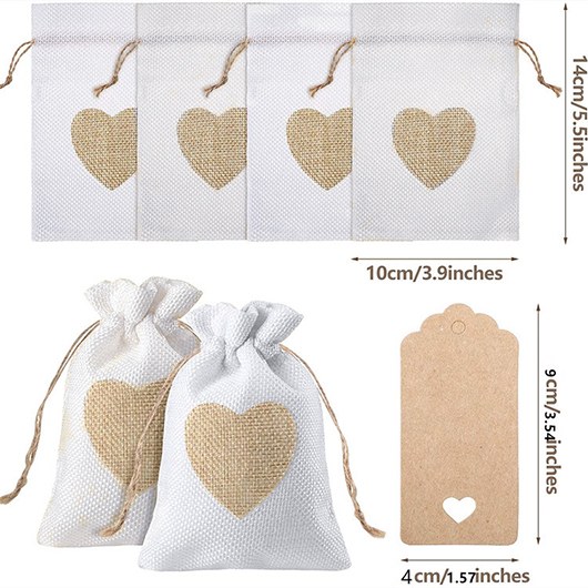 White accessories,Heart accessories,Heart Print White Drawstring Candy Bag