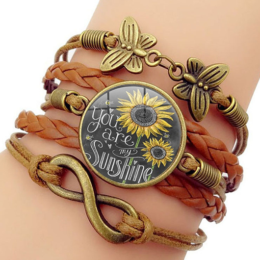 Dark Camel jewelry,Floral jewelry,Stackable Retro Butterfly Dark Camel Faux Leather Bracelet