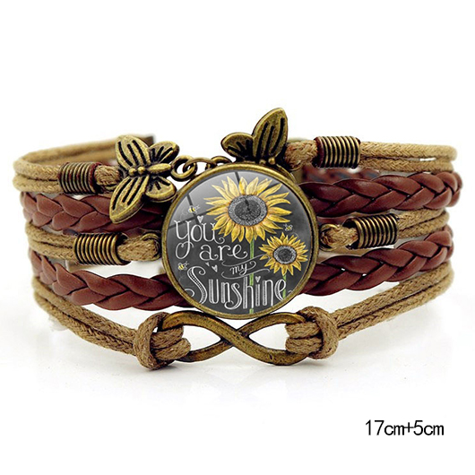 Dark Camel jewelry,Floral jewelry,Stackable Retro Butterfly Dark Camel Faux Leather Bracelet