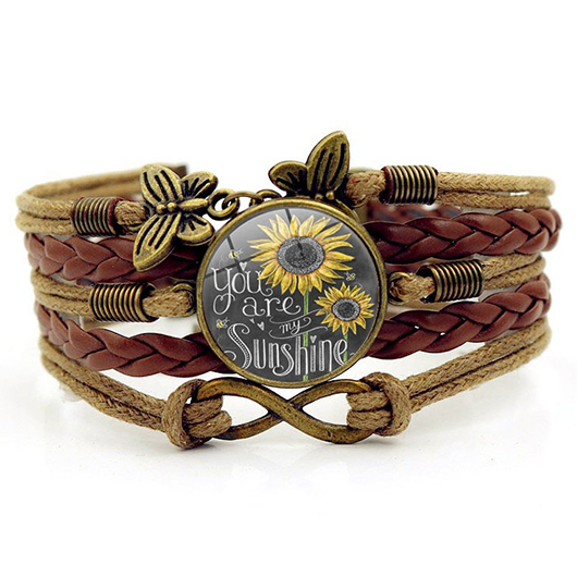 Dark Camel jewelry,Floral jewelry,Stackable Retro Butterfly Dark Camel Faux Leather Bracelet