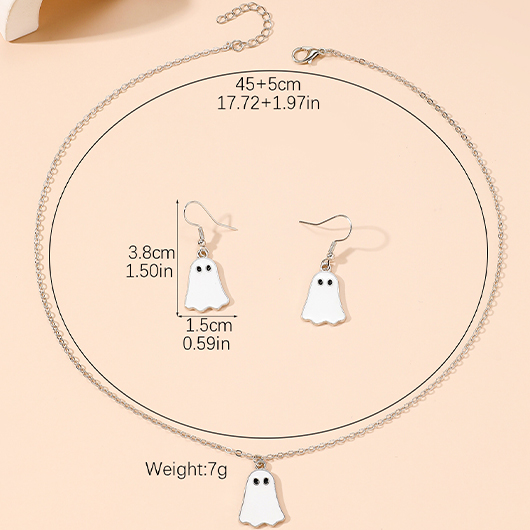 White jewelry,Halloween jewelry,Halloween White Metal Detail Earrings and Necklace
