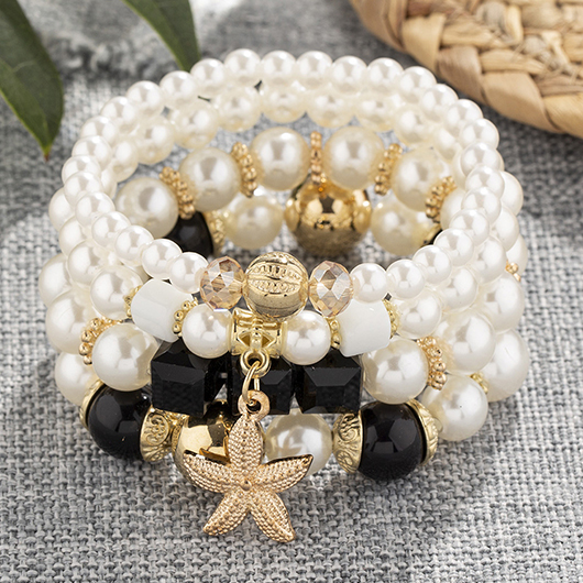 White jewelry,Other jewelry,Pearl Alloy Detail Round White Bracelets