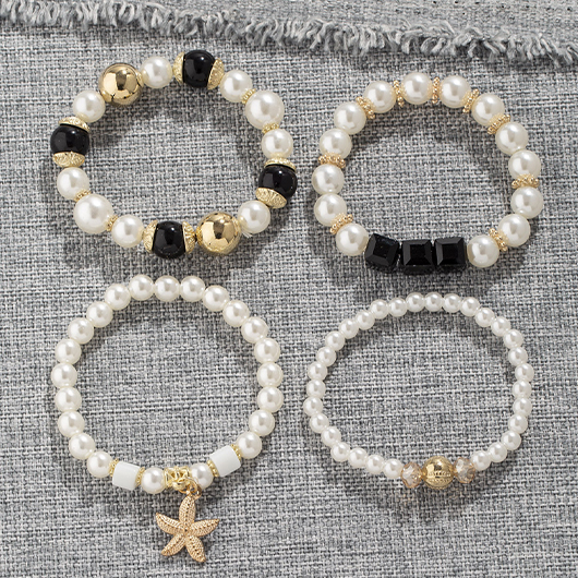 White jewelry,Other jewelry,Pearl Alloy Detail Round White Bracelets