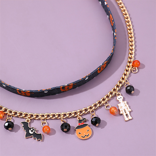 Orange jewelry,Halloween Skeleton Pumpkin Orange Alloy Necklace Set