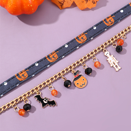 Orange jewelry,Halloween Skeleton Pumpkin Orange Alloy Necklace Set