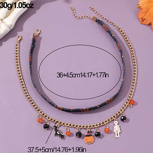 Orange jewelry,Halloween Skeleton Pumpkin Orange Alloy Necklace Set