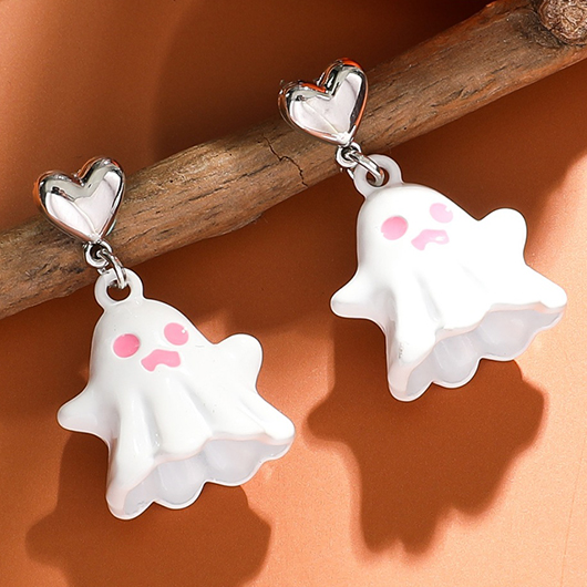 White jewelry,Little Halloween Ghost White Alloy Earrings
