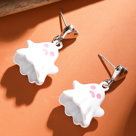 White jewelry,Little Halloween Ghost White Alloy Earrings