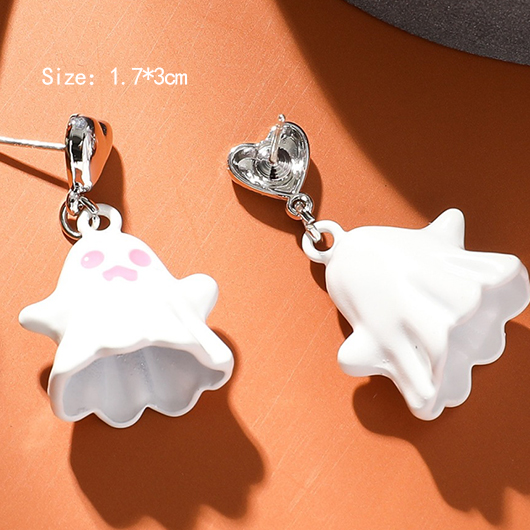 White jewelry,Little Halloween Ghost White Alloy Earrings