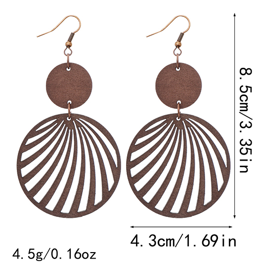 Dark Coffee jewelry,Other jewelry,Hollow Geometric Pattern Dark Brown Wooden Earrings