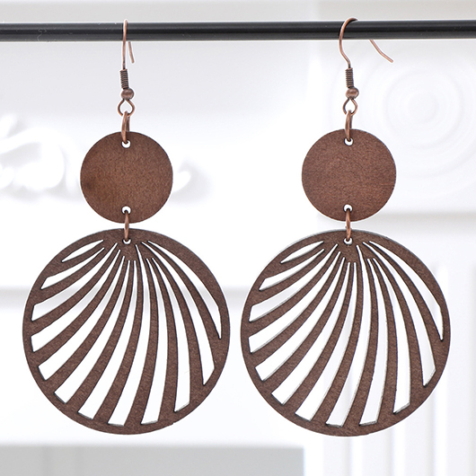 Dark Coffee jewelry,Other jewelry,Hollow Geometric Pattern Dark Brown Wooden Earrings