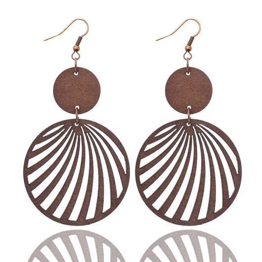 Dark Coffee jewelry,Other jewelry,Hollow Geometric Pattern Dark Brown Wooden Earrings