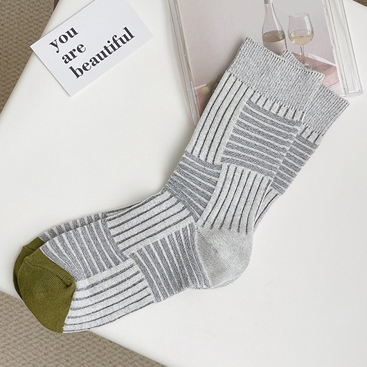 Light Grey Marl accessories,Dark Grey accessories,Striped accessories,Contrast Color accessories,Geometric accessories,Light Grey Vintage Marl Mid Calf Cotton Socks