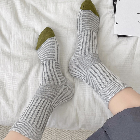 Light Grey Marl accessories,Dark Grey accessories,Striped accessories,Contrast Color accessories,Geometric accessories,Light Grey Vintage Marl Mid Calf Cotton Socks