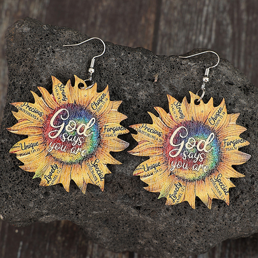 HalloweenGold Wood Carved Flowers Sunflower Earrings
