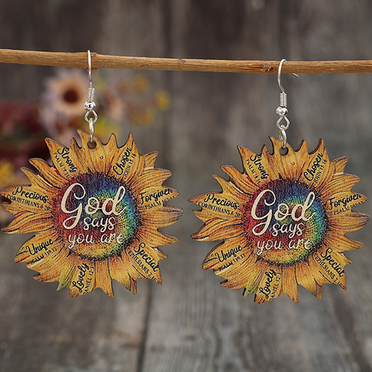 HalloweenGold Wood Carved Flowers Sunflower Earrings