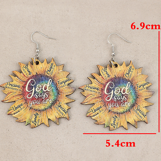 HalloweenGold Wood Carved Flowers Sunflower Earrings