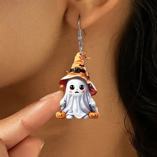 White jewelry,Halloween jewelry,Halloween Pumpkin Ghost White Acrylic Earrings