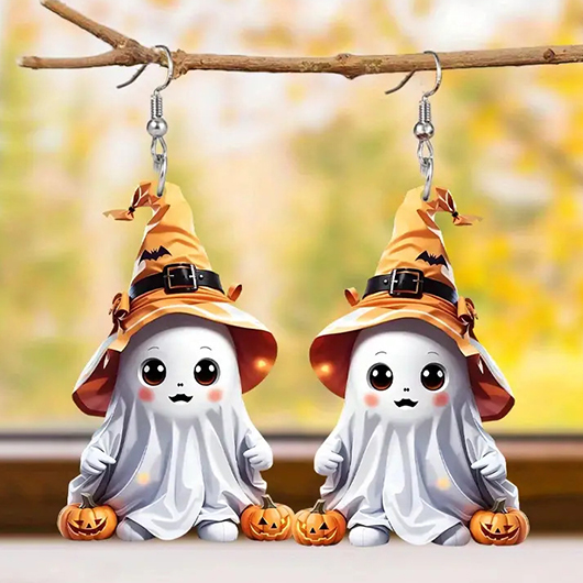 White jewelry,Halloween jewelry,Halloween Pumpkin Ghost White Acrylic Earrings