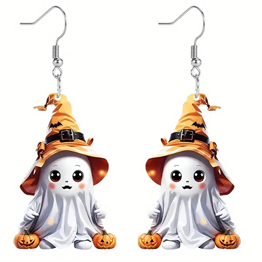 White jewelry,Halloween jewelry,Halloween Pumpkin Ghost White Acrylic Earrings