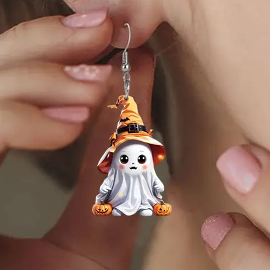 White jewelry,Halloween jewelry,Halloween Pumpkin Ghost White Acrylic Earrings