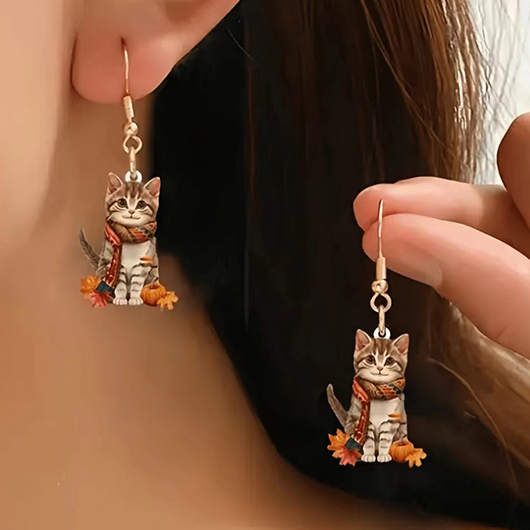 Light Coffee jewelry,Animal Print jewelry,Light Coffee Cat Maple Leaf Earrings