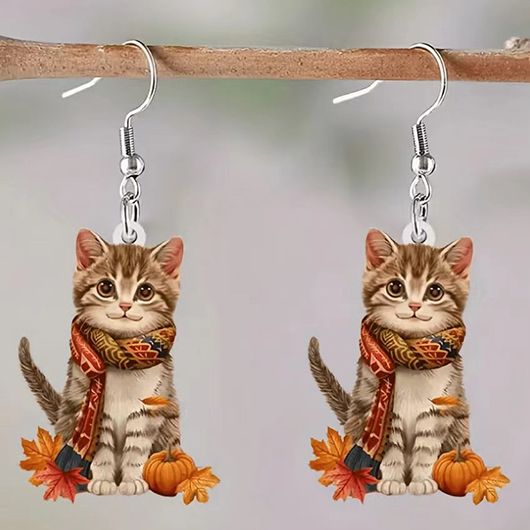 Light Coffee jewelry,Animal Print jewelry,Light Coffee Cat Maple Leaf Earrings