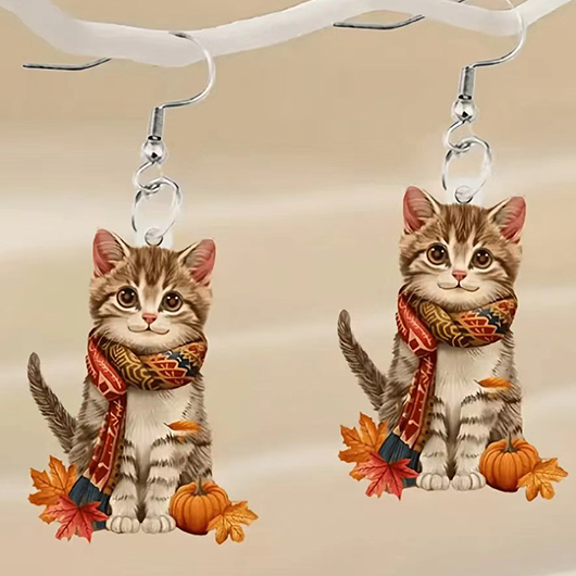 Light Coffee jewelry,Animal Print jewelry,Light Coffee Cat Maple Leaf Earrings