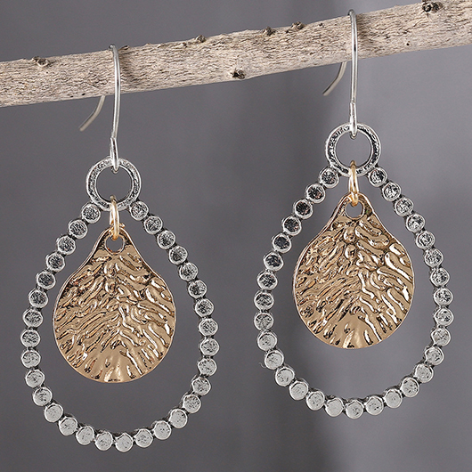 Golden jewelry,Golden Cutout Waterdrop Detail Alloy Earrings