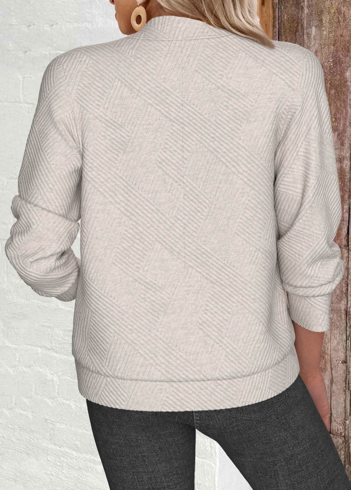 veste à manches longues et col montant en tissu texturé beige rotita