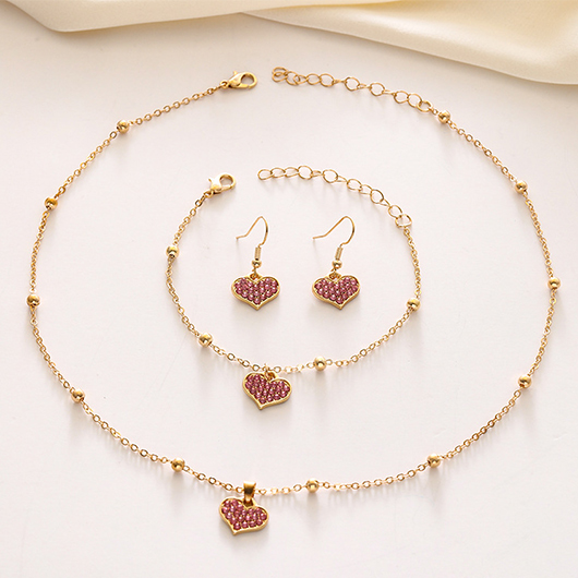 Golden jewelry,Heart Alloy Golden Necklace and Bracelet Set