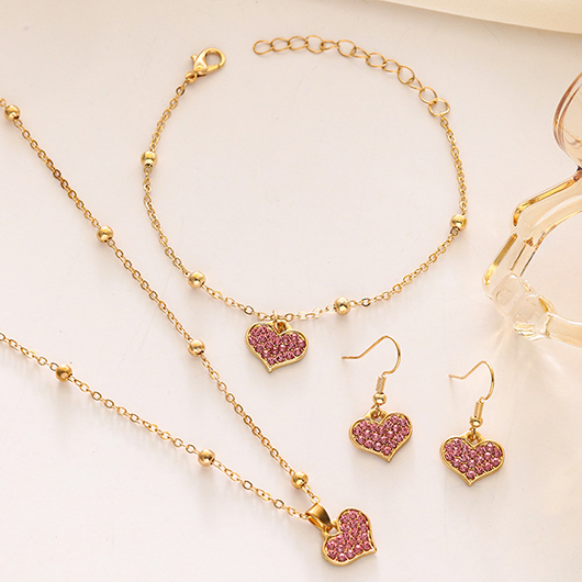 Golden jewelry,Heart Alloy Golden Necklace and Bracelet Set
