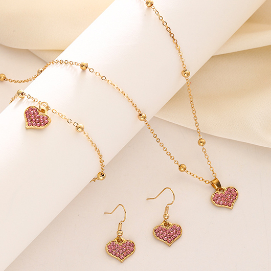 Golden jewelry,Heart Alloy Golden Necklace and Bracelet Set