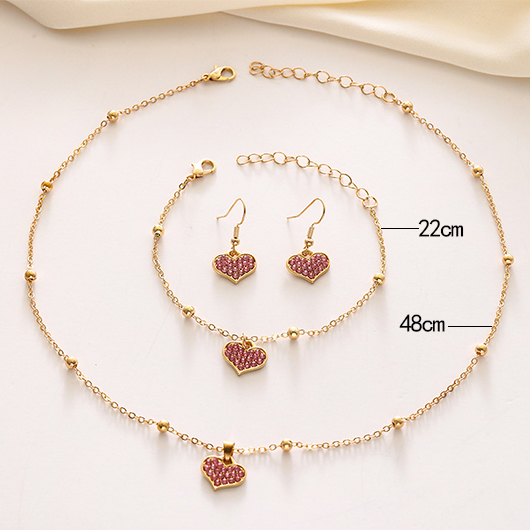 Golden jewelry,Heart Alloy Golden Necklace and Bracelet Set