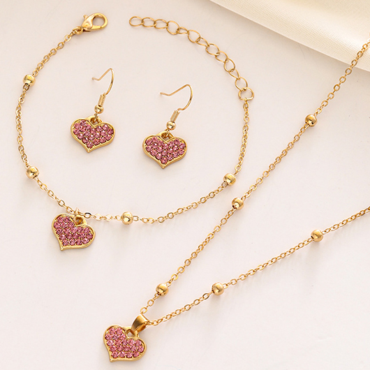 Golden jewelry,Heart Alloy Golden Necklace and Bracelet Set