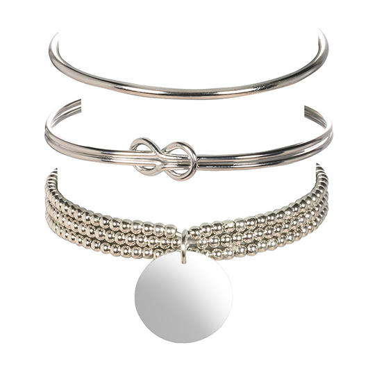 Silver jewelry,Other jewelry,Adjustable Silver Alloy Detail Three-piece Bracelet