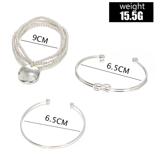 Silver jewelry,Other jewelry,Adjustable Silver Alloy Detail Three-piece Bracelet