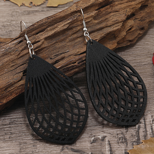 Teardrop Shape Black Hollow Wood Earrings