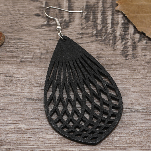 Teardrop Shape Black Hollow Wood Earrings