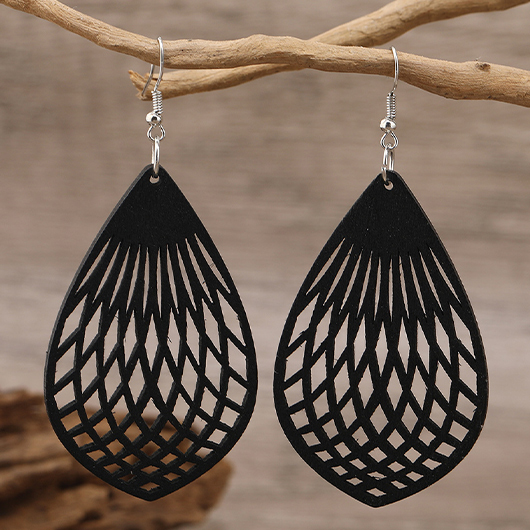 Teardrop Shape Black Hollow Wood Earrings