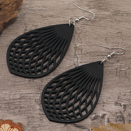 Teardrop Shape Black Hollow Wood Earrings