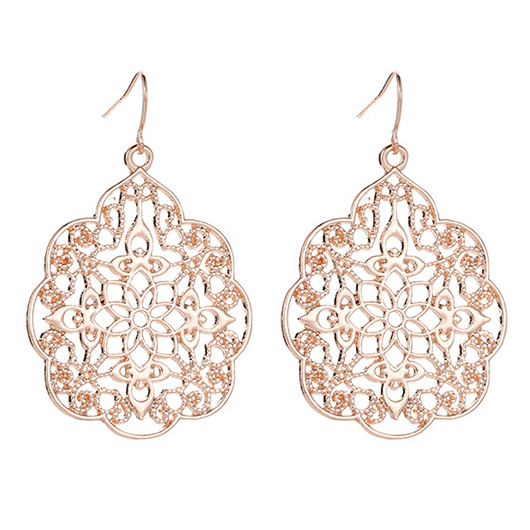 Rose Gold jewelry,Geometric jewelry,Rose Gold Hollow Design Alloy Earrings