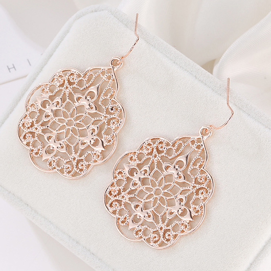 Rose Gold jewelry,Geometric jewelry,Rose Gold Hollow Design Alloy Earrings