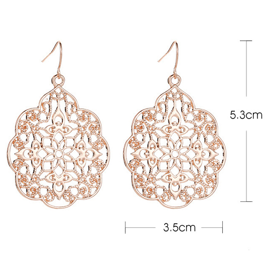 Rose Gold jewelry,Geometric jewelry,Rose Gold Hollow Design Alloy Earrings