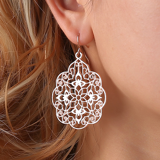 Rose Gold jewelry,Geometric jewelry,Rose Gold Hollow Design Alloy Earrings